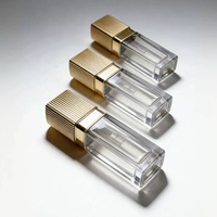 Tubes de brillant à lèvres transparents de luxe de 12 ml avec capuchon doré, rechargeables, pour cosmétiques à base d'huile minérale, pour maquillage des lèvres