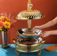 Ensemble de chauffe-plats 8L or dentelle Boom ceinture Buffet léger luxe Style européen hôtel style acier inoxydable métal combustible méthode de chauffage