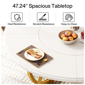 <span class=keywords><strong>Table</strong></span> <span class=keywords><strong>à</strong></span> manger ronde Tribesigns de luxe en marbre plaqué et pierre frittée, plateau blanc et or, mobilier de maison, tables de cuisine rondes dorées - Product Image 6