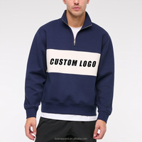 Sweat-shirt basique décontracté pour homme, col montant, coupe oversize, en coton, avec blocs de couleur et fermeture éclair quart, vente en gros sur mesure