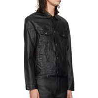 Veste en jean classique de haute qualité, coupe régulière, tendance, confortable, en denim noir ciré pour hommes