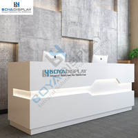 Table de réception lumineuse de luxe, blanc brillant, avec lumière LED, pour salon, réception, réception, bureau