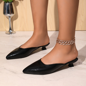 Sexy Toe-cap Half <b>Slippers</b> for Women, European American Wear New Arrival Plus Size Pointed Toe <b>Leopard</b> <b>Print</b> Low Heel - Product Image 3