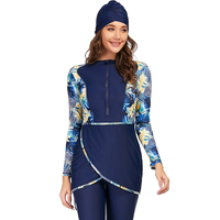 Maillot de bain musulman Femme Patchwork Modeste Maillot de bain sport manches longues 2 Pcs Maillot de bain islamique
