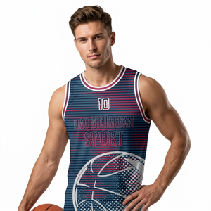 Camiseta de Baloncesto Sublimada Haq Meharban para Hombre, Sin Mangas, Ajuste Atlético, Absorbe la Humedad, Diseño a Rayas, 100% Poliéster - Product Image 1