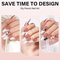 Uñas de Gel Largas Tipo Ataúd Listas para Usar, Diseño Francés Brillante, Set Profesional de 180 Piezas, 15 Tamaños, Fácil de Colocar, para Salón