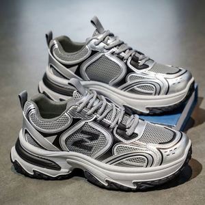 Men's Sporty Genuine Leather Mesh Breathable Lace-Up Casual <b>Shoes</b> Thick Sole Cushioning Anti-Slip <b>Height</b> <b>Increasing</b> Trendy - Product Image 1