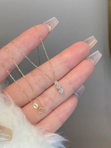 Xinfly Women's Elegant 18K Gold Triple Diamond Pendant <b>Necklace</b> Classic Yellow Gold Jewelry - Product Image 5