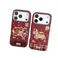 Casing TPU Bermotif Kulit dengan Bingkai Logam Kuda 3D Merah Bordir Baru untuk iPhone 17 16 15 Pro Max