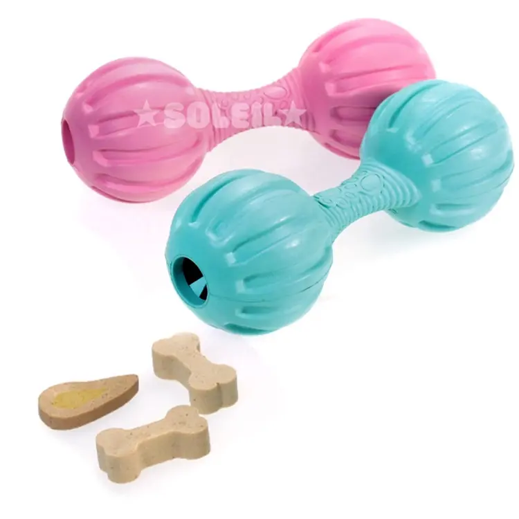 प्राकृतिक रबर कुत्ते का इलाज खिलौना चीख़ डम्बल खिलौना