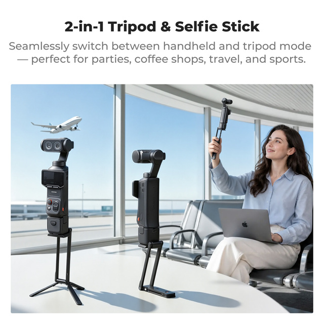 K&F Concept Gimbal Camera 1/4" Mantis Expansion Bracket Back Panel Magnetic Quick Mount 2-in-1 Mini Tripod & Selfie Stick