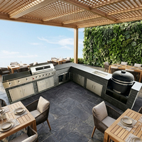 Ensemble complet de cuisine d'extérieur résistant aux intempéries, pierre de culture pour jardin/terrasse, ensemble de barbecue et de grill avec four Kamado et pizza