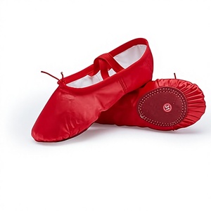 Chaussons de danse plats en satin rouge doux pour femmes, doublure en coton, semelle en caoutchouc - Product Image 3
