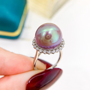 แหวนเงินแท้ S925 สำหรับทำเครื่องประดับ DIY แบบเปล่า พร้อมที่ใส่ลูกปัดกลมขนาด 12-13 มม. สำหรับใส่ไข่มุกเม็ดเดี่ยว รุ่น 10098 - Product Image 2