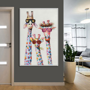 Mintura personnalisé Animal <span class=keywords><strong>peinture</strong></span> à l'huile mur <span class=keywords><strong>Art</strong></span> peint à la main toile pour la décoration intérieure dessin animé girafe affiche pour la décoration de la chambre - Product Image 3