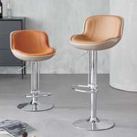 Tabouret de bar moderne de luxe en cuir avec base en acier inoxydable, pivotant, dossier haut, pour villa, bar, îlot de cuisine