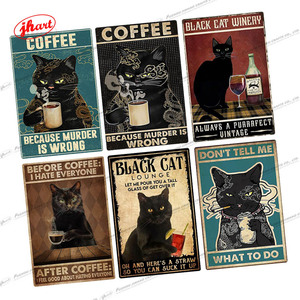Ensemble de plaques métalliques vintage avec motifs chat, vin et café, style rétro, pour décoration murale de bar, cuisine, café et maison - Product Image 2