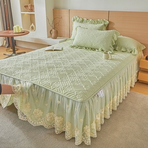 Juego de Cubrecama Bordado con Volantes de Encaje, Cubrecama Acolchado, Decoración de <span class=keywords><strong>Cama</strong></span> de Lujo, Suave y Elegante, Estilo Princesa - Product Image 2