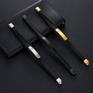 Custom 316l Stainless Steel <b>Bracelet</b> <b>Engrave</b> 14k 18k Gold Plated Fashion Multi-layer Leather Braided <b>Bracelet</b> with Logo <b>for</b> <b>Men</b> - Product Image 1