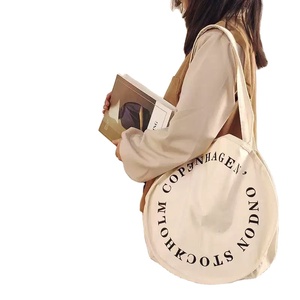 Custom Logo <b>Round</b> Shape Fabric Cotton Shoulder Zipper With Extra Pouch New Design Personalized City Printed <b>Canvas</b> Tote Bag - Product Image 1