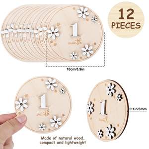 12 pièces en bois écologique bébé carte d'étape mensuelle <span class=keywords><strong>annonce</strong></span> de marguerite double couche pour les accessoires photo de <span class=keywords><strong>grossesse</strong></span> - Product Image 2