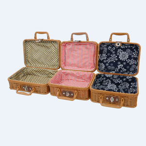 wholesale Bobai hand woven plastic rattan picnic basket with lining&empty gift basket&vintage suitcase