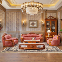 Ensemble de canapés de luxe en cuir style européen en bois d'ébène, mobilier de salon sculpté en bois massif pour villa, grand format, combinaison modulable 123