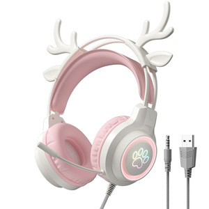 Cute Cat Ear Wired Gaming Headset Over Ear Headphones With Mic For PC Laptop Wholesale - Product Image 1