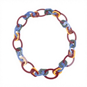Vintage Style Yellow Red Blue Green Round Hollow Geometry <b>Long</b> Acrylic Link Chain <b>Necklace</b> 20 Inches Anniversary Party Jewelry - Product Image 2