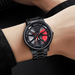 Relojes deportivos de moda para hombre con diseño de rueda de coche en 3D, correa de acero inoxidable, reloj de pulsera de cuarzo para hombre. - Product Image 4