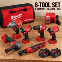 Ensemble d'outils électriques sans fil multifonction 6 pièces, perceuse, clé à chocs, meuleuse, kit d'outils électriques sans balais pour travaux de construction et de réparation mécanique