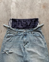 Jean en denim baggy pour homme, taille haute, coupe skater, bleu, surdimensionné, double taille, déchiré, effet vieilli, délavé à l'acide, design personnalisé