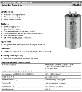 EPCOS <strong>Capacitor</strong> B33331I6106J060 CBB65A-1 450V 1-60uf All Types of <strong>Capacitors</strong> in EPCOS We Have - Product Image 2