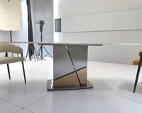 Nouvelle conception de mobilier de salle à manger, table à manger rectangulaire en acier inoxydable noir et or, table de salle à manger en pierre frittée