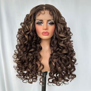Peluca Sintética con Frente de Encaje, Ondulada y Rizada, de Alta Densidad (250%), Resistente al Calor, Aspecto Natural, Rizo Profundo - Product Image 5