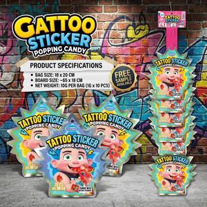 Caramelos Explosivos con Pegatinas de Tatuajes, 10g, Sabor a Frutas, Caramelos Chisperos con Pegatina de Tatuaje Temporal en Paquete Colgante - Product Image 2