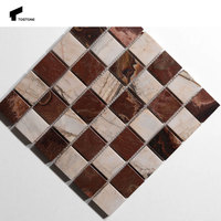 Carreau de mosaïque carré en marbre poli brun naturel populaire de Tostone pour la conception de plancher de mur de cuisine de salle de bains abordable de style rétro