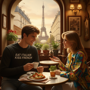 Eat Italian Kiss French Camiseta de manga larga Y2K para parejas, relación, Italia, Francia - Product Image 3