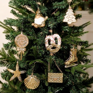 Adornos Navideños Rojos y Dorados, Decoraciones Colgantes para Árbol de Navidad, Estilo Europeo Americano, Plástico Electrochapado - Product Image 4
