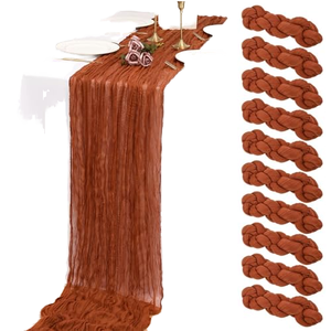 Chemin de table en <span class=keywords><strong>gaze</strong></span> de coton terracotta de 1,80 m, rouge rouillé romantique, pour linge de table vintage, accents de douche nuptiale, mariage, maison, hôtel, durable - Product Image 1
