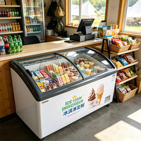 Congélateur vitrine commercial pour crèmes glacées avec dessus en verre incurvé, congélateur coffre pour crèmes glacées et aliments surgelés, pour supermarchés et magasins