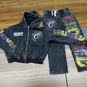 Custom 100% Cotton Terry Oversized Printed <strong>Tracksuit</strong> Acid Washed Sweat Suits Men Flare Stacked Sweatpants and Hoodie Set - Product Image 4