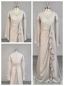 LY-PD0205 elegante Meerjungfrau Abend für Damen V-Ausschnitt Rüschen Lange Ärmel Abnehmbare Chiffon Boden lange Party kleider - Product Image 4