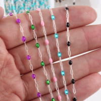 Chaîne à Maillons Rectangulaires Plats 2MM en Or Rempli 14K, Chaîne Émaillée Perles Colorées pour Création de Bijoux DIY Bracelets Colliers Fournitures