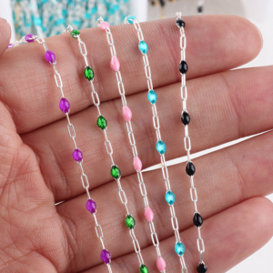 Chaîne à Maillons Rectangulaires Plats 2MM en Or Rempli 14K, Chaîne Émaillée Perles Colorées <span class=keywords><strong>pour</strong></span> Création de <span class=keywords><strong>Bijoux</strong></span> DIY Bracelets Colliers Fournitures - Product Image 4