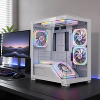 Boîtier d'ordinateur de jeu M-ATX blanc TDD1501, châssis de tour moyen avec panneau latéral en verre trempé, refroidissement par ventilateur RGB