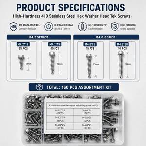 160PCS 410 Stainless <b>Steel</b> Hex Washer Head <b>Self</b> <b>Drilling</b> <b>Screw</b> Assortment Kit Tek <b>Screw</b> <b>for</b> Metal Roofing Sheet Fastening - Product Image 2
