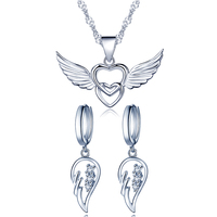 Ensemble de bijoux fins tendance pour femmes, en argent sterling 925, avec zircon, ailes d'ange, boucles d'oreilles et collier, pour mariage, fiançailles, cadeaux