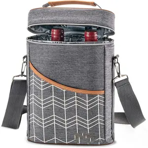 Outdoor Travel Picnic Leakproof Oxford Fabric Tote Bags Insulated 2 Bottles Wine Cooler Bag With Shoulder Strap