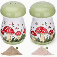 Ensemble de salières et poivrières en céramique peintes à la main en forme de champignon, design vintage créatif et adapté aux enfants, avec couvercle étanche